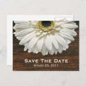 White Gerbera & Barnwood Bewaar de datum Briefkaar Aankondigingskaart (Voorkant / Achterkant)