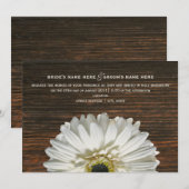 White Gerbera & Barnwood Rustic Wedding Invitation Kaart (Voorkant / Achterkant)