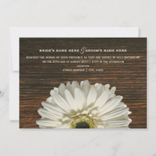 White Gerbera & Barnwood Rustic Wedding Invitation Kaart