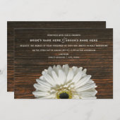 White Gerbera & Barnwood Rustic Wedding Invitation Kaart (Voorkant / Achterkant)