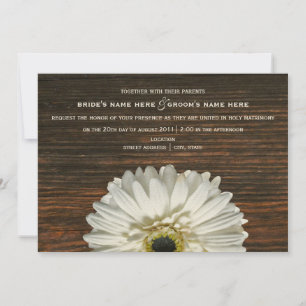 White Gerbera & Barnwood Rustic Wedding Invitation Kaart