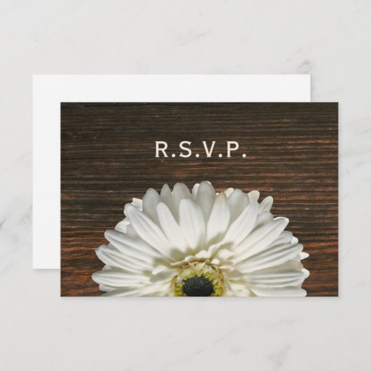 White Gerbera & Barnwood Rustic Wedding RSVP (Voorkant / Achterkant)