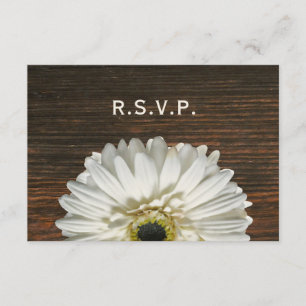 White Gerbera & Barnwood Rustic Wedding RSVP Kaartje