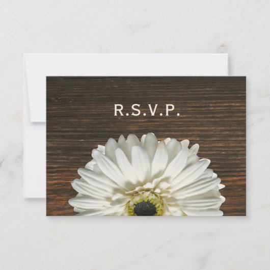 White Gerbera & Barnwood Rustic Wedding RSVP Kaartje (Voorkant)