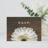 White Gerbera & Barnwood Rustic Wedding RSVP Kaartje (Staand voorkant)