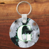 White Gerbera Daisy custom monogram sleutelhanger (Achterkant)