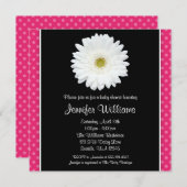 White Gerbera Daisy Pink Polka Dot Baby shower Kaart (Voorkant / Achterkant)