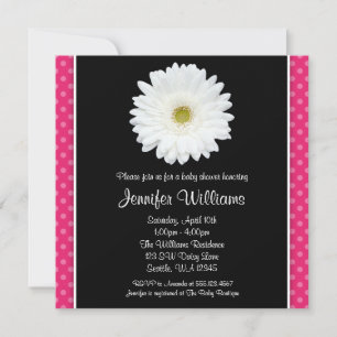 White Gerbera Daisy Pink Polka Dot Baby shower Kaart