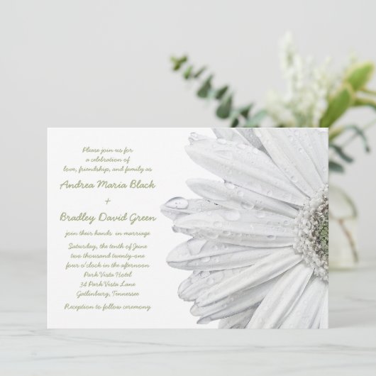 White Gerbera Daisy Wedding Invitation Kaart (Staand voorkant)