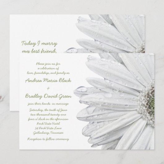 White Gerbera Daisy Wedding Invitation Kaart (Voorkant / Achterkant)
