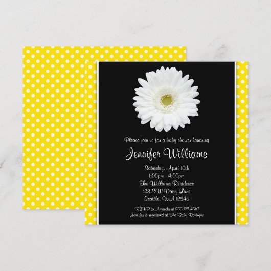 White Gerbera Daisy Yellow Polka Dot Baby shower Kaart (Voorkant / Achterkant)