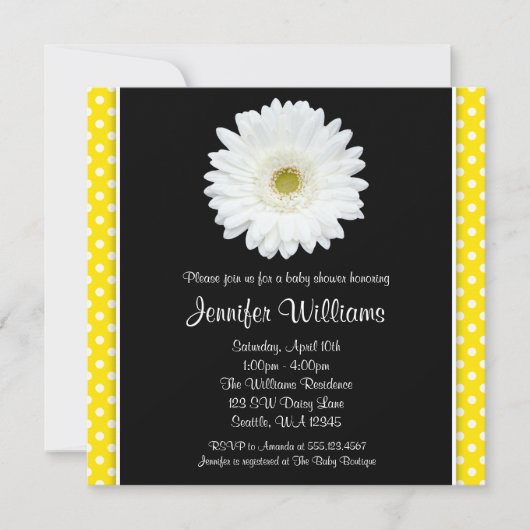 White Gerbera Daisy Yellow Polka Dot Baby shower Kaart (Voorkant)