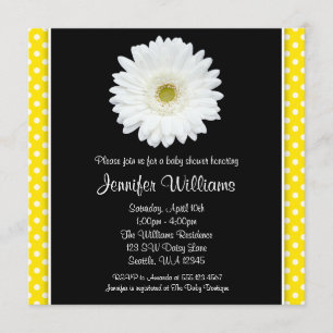 White Gerbera Daisy Yellow Polka Dot Baby shower Kaart