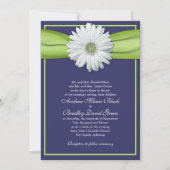 White Gerbera Navy Green Ribbon Invitation Kaart (Voorkant)