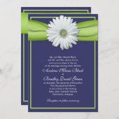 White Gerbera Navy Green Ribbon Invitation Kaart (Voorkant / Achterkant)
