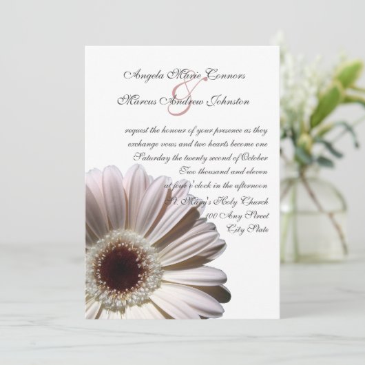 White Gerbera Wedding Daisy Kaart (Staand voorkant)