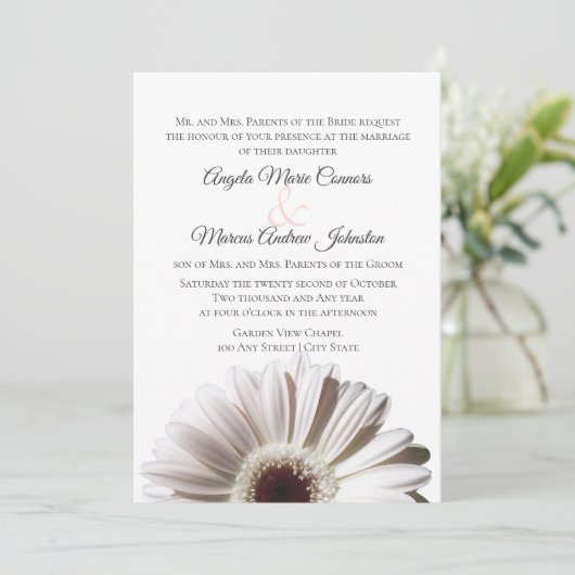 White Gerbera Wedding Daisy Kaart (Staand voorkant)