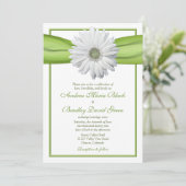 White Gerbera with Green Ribbon Invitation Kaart (Staand voorkant)
