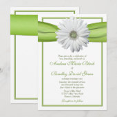 White Gerbera with Green Ribbon Invitation Kaart (Voorkant / Achterkant)