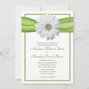 White Gerbera with Green Ribbon Invitation Kaart