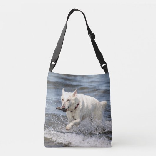 White German Shepard op Lake George Crossbody Tas (Achterkant)