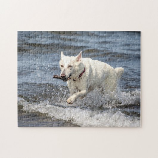 White German Shepard op Lake George Legpuzzel (Horizontaal)