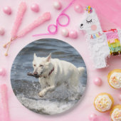White German Shepard op Lake George Papieren Bordje (Feest)
