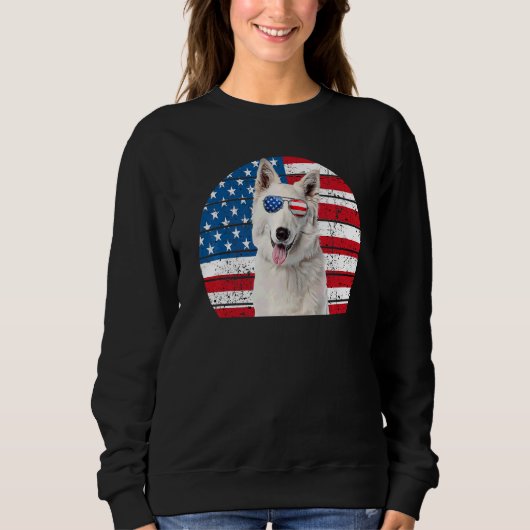 White German Shepherd American Flag 4 juli Gsd D Trui (Voorkant)