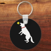 White German Shepherd Dog GSD Catching Yellow Sleutelhanger (Voorkant)