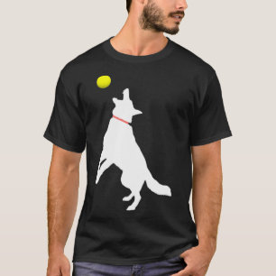 White German Shepherd Dog GSD Catching Yellow T-shirt