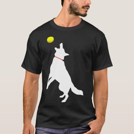 White German Shepherd Dog GSD Catching Yellow T-shirt (Voorkant)