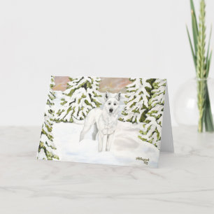 White German Shepherd Dog in Winter Snow Card Feestdagen Kaart