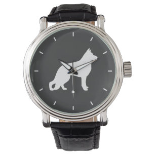 White German Shepherd Dog Silhouette Horloge