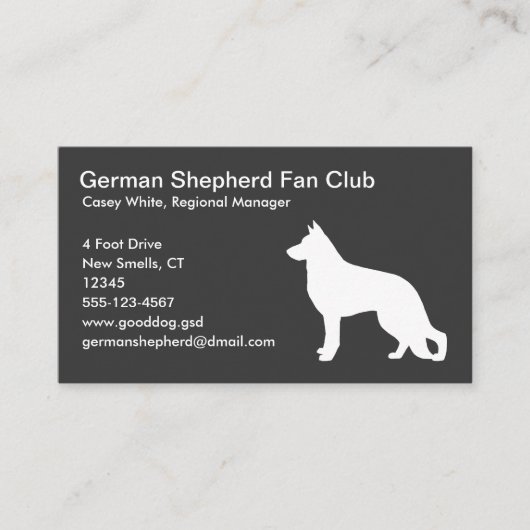 White German Shepherd Dog Silhouette on Grey Visitekaartje (Voorkant)