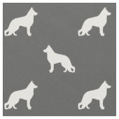 White German Shepherd Dog Silhouettes Pattern Grey Stof (Close Up)