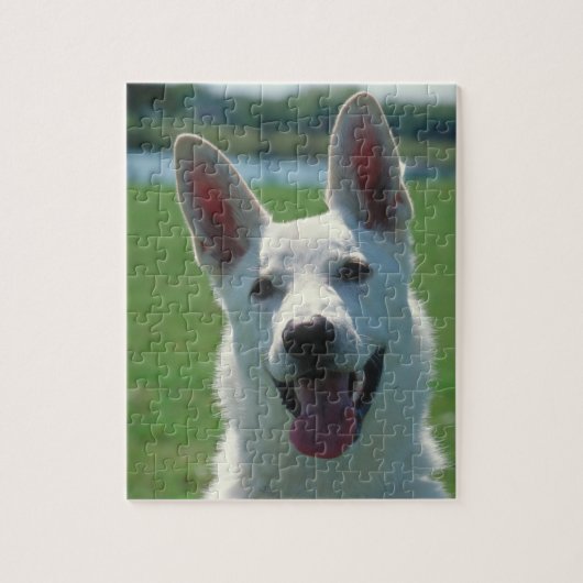 White German Shepherd Dog Tin with Puzzle Legpuzzel (Verticaal)