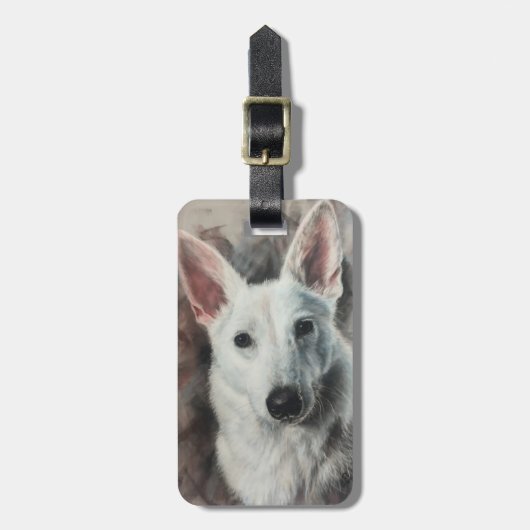 White German Shepherd GSD-happy dog Bagagelabel (Voorkant verticaal)