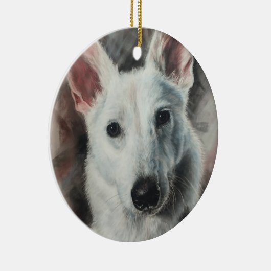 White German Shepherd GSD-happy dog Keramisch Ornament (Rechts)