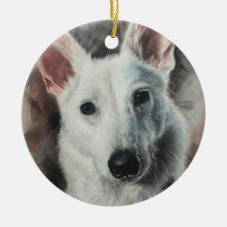 White German Shepherd GSD-happy dog Keramisch Ornament