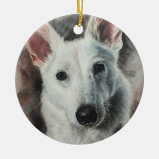 White German Shepherd GSD-happy dog Keramisch Ornament (Voorkant)