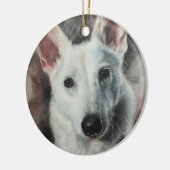 White German Shepherd GSD-happy dog Keramisch Ornament (Links)