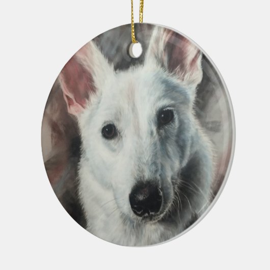 White German Shepherd GSD-happy dog Keramisch Ornament (Links)