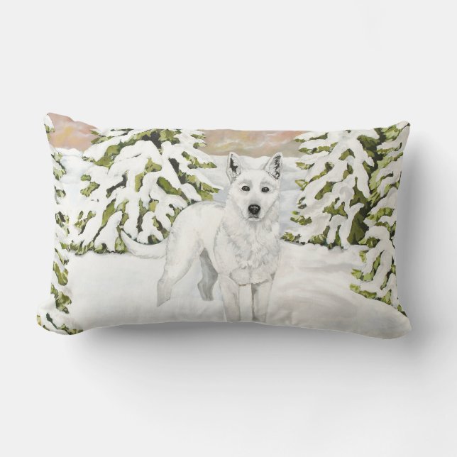White German Shepherd in Snow Pillow Kussen (Voorkant)