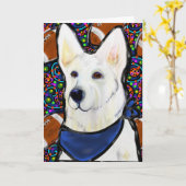 White German Shepherd Kaart (Gele Bloem)