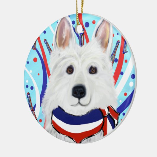 White German Shepherd Keramisch Ornament (Links)