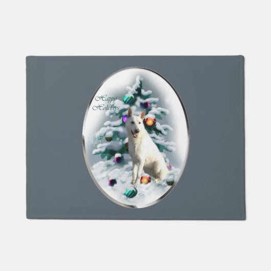 White German Shepherd Kerstmis Deurmat (Voorkant)
