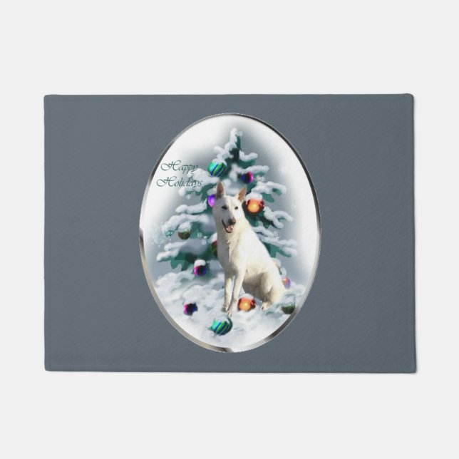 White German Shepherd Kerstmis Deurmat (Voorkant)