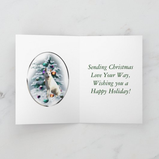 White German Shepherd Kerstmis Feestdagen Kaart (Binnen)