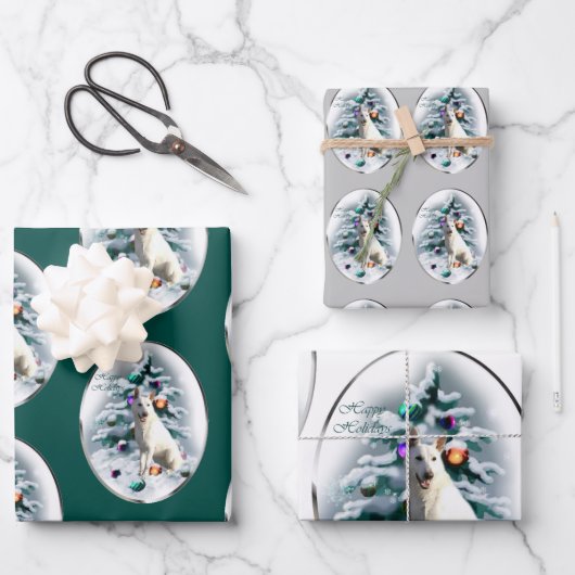 White German Shepherd Kerstmis Inpakpapier Vel (Voorkant)