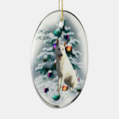 White German Shepherd Kerstmis Keramisch Ornament (Rechts)